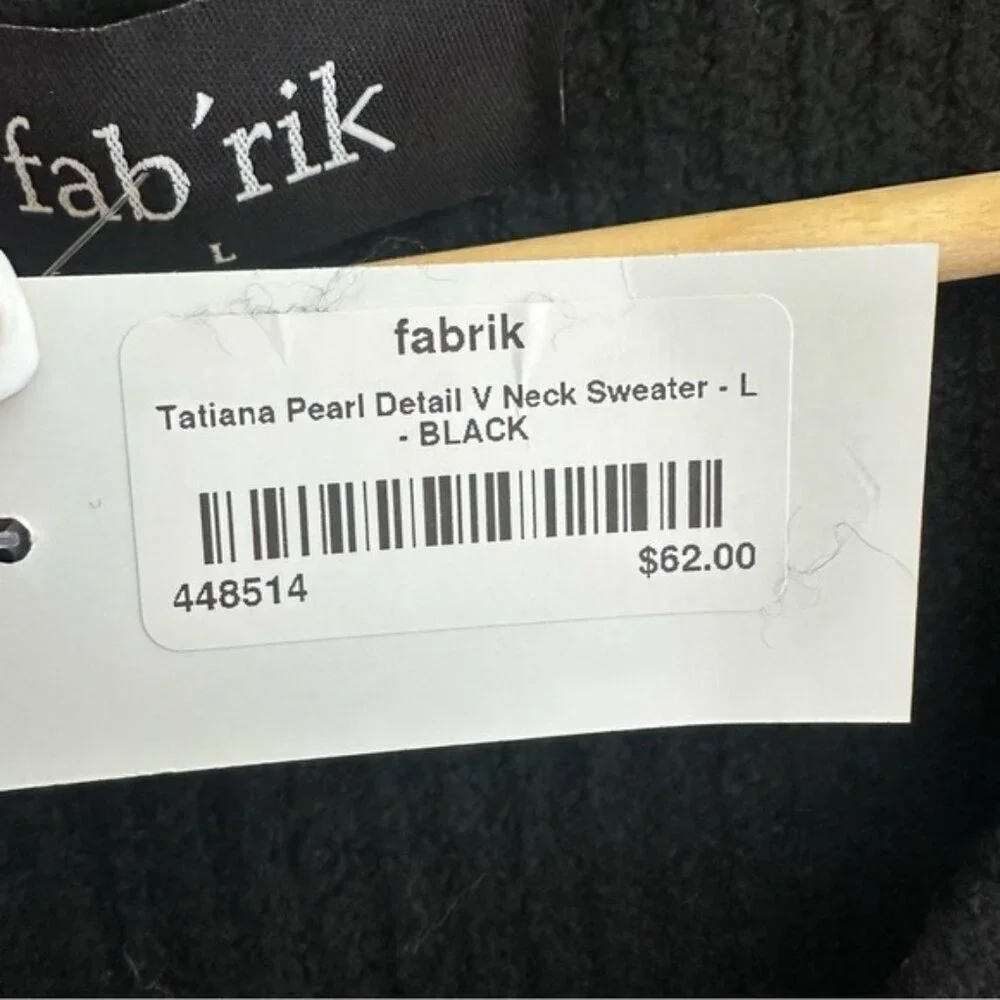 fab'rik Black V-Neck Sweater with Studded Embellishments nwt size Large